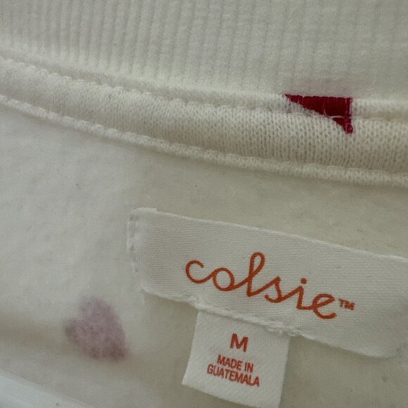 Women’s Size M Crop Sweater Heart Print Ivory Pink Trending Casual Sweater’s - Picture 7 of 8